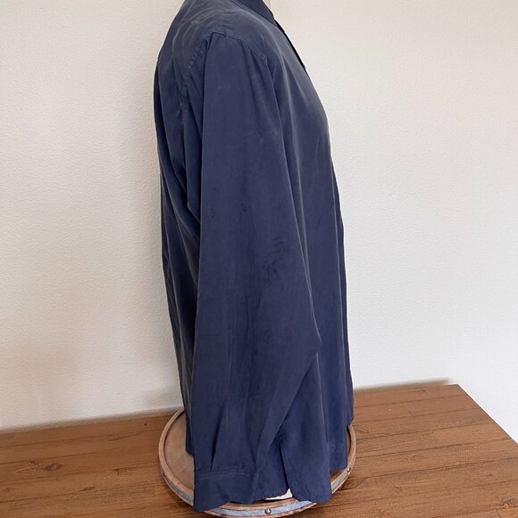 Vintage Nehru Silk Long Sleeve Shirt - Navy - Size XL - I.Magnin - Picture 4 of 8